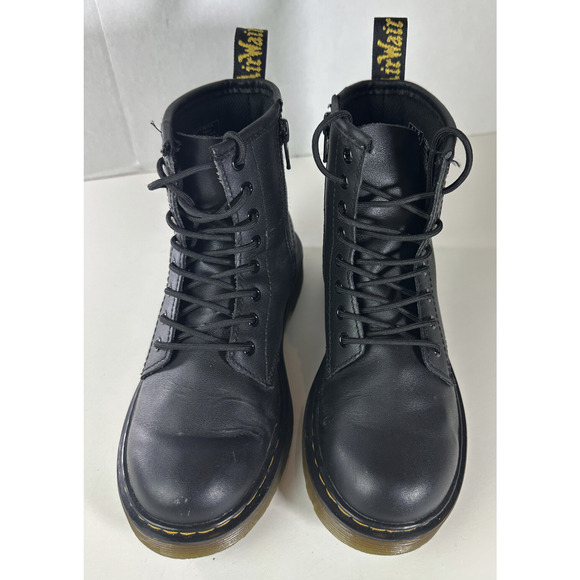 Dr. Martens Junior 1460 Softy T Black Leather Lace-Up Side Zip Boots Kids Size 2 - Picture 3 of 14